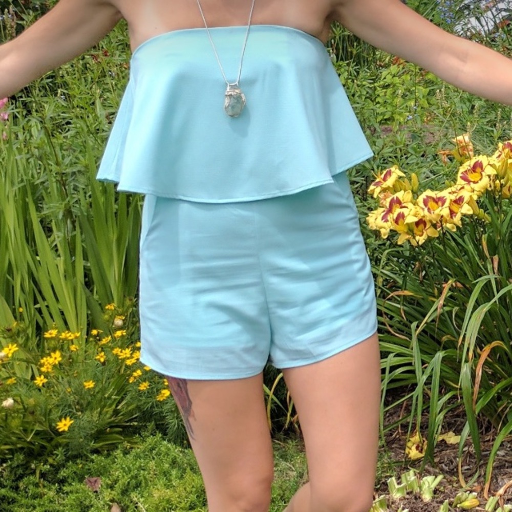 She + Sky, robins egg blue romper, size Medium.